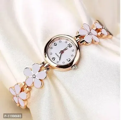 Flower Pattern Stainless Steel Analog Watch For Girls