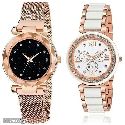 Stylish Stainless Steel Analog Watches For Women- 2 Pieces
