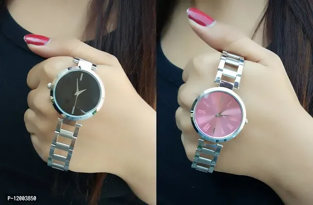 Stylish Stainless Steel Analog Watches For Women- 2 Pieces