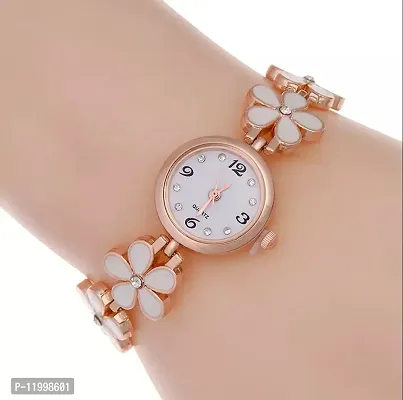 Flower Pattern Rose Gold Analog Watch For Girls