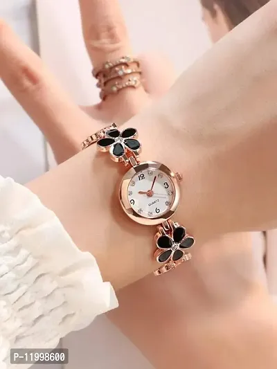 Flower Pattern Rose Gold Analog Watch For Girls-thumb2