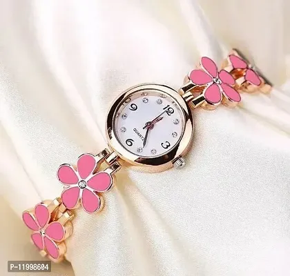 Flower Pattern Stainless Steel Analog Watch For Girls