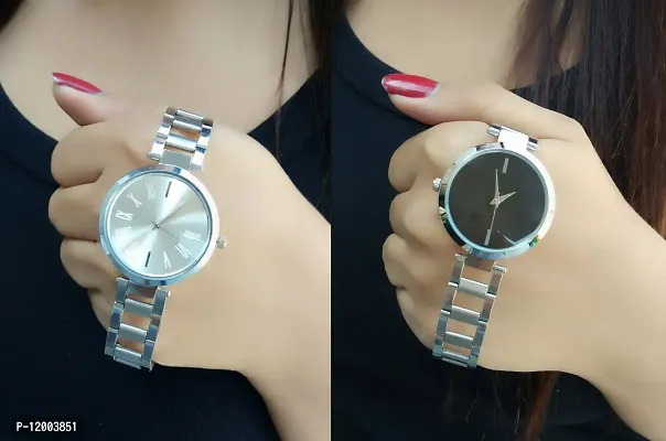 Stylish Stainless Steel Analog Watches For Women- 2 Pieces