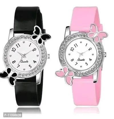 Butterfly Rubber Analog Watch For Girls Pack of 2