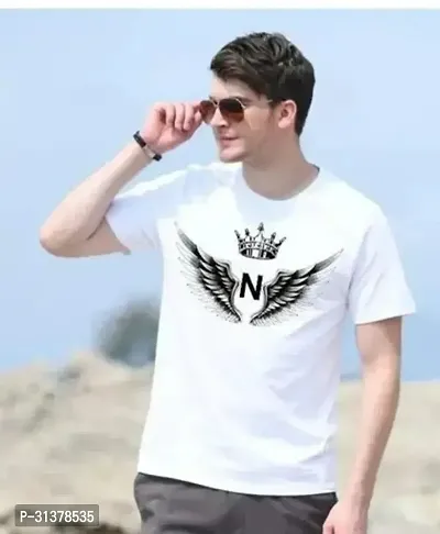 Stylish White Polyster Printed Round Neck Tees For Men-thumb0