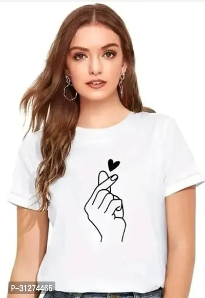 Elegant White Polyester Printed Tshirt For Women-thumb0