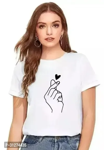 Elegant White Polyester Printed Tshirt For Women-thumb0