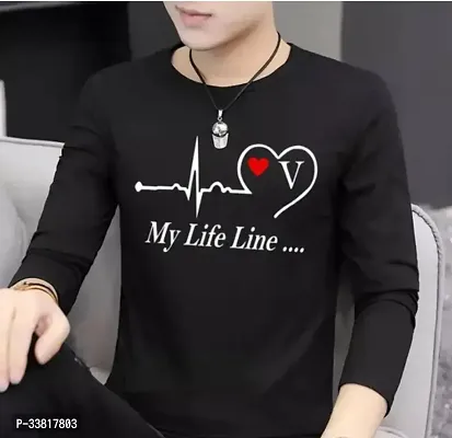 Stylish Black Polyester Printed Long Sleeves Round Neck Tees For Men