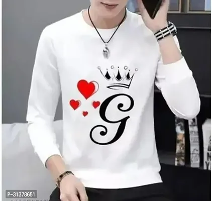 Stylish White Polyster Printed Round Neck Tees For Men