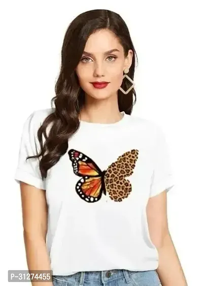 Elegant White Polyester Printed Tshirt For Women-thumb0