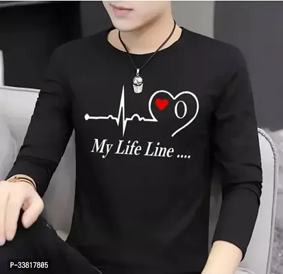 Stylish Black Polyester Printed Long Sleeves Round Neck Tees For Men-thumb0