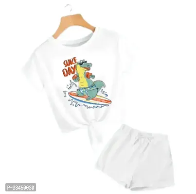 Beautiful White Cotton Printed T-Shirts With Shorts For Kids-thumb0