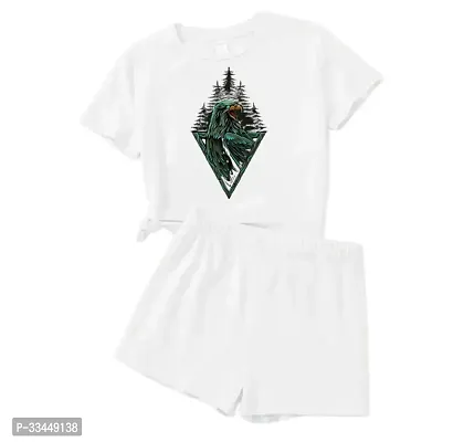 Stylish White Cotton Printed T-Shirts with Shorts For Kids-thumb0