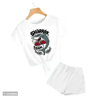 Beautiful White Cotton Printed T-Shirts With Shorts For Kids-thumb0