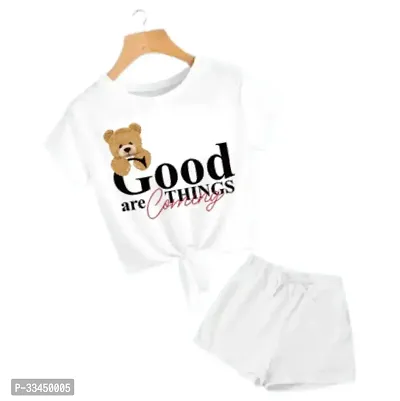 Beautiful White Cotton Printed T-Shirts With Shorts For Kids-thumb0