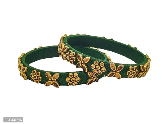 Elegant Green Silk Thread Bangles For Women Set Of 2-thumb0