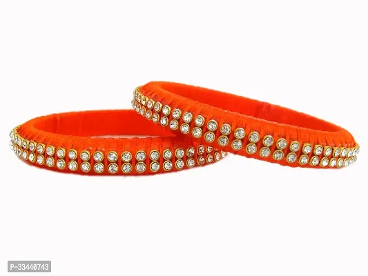 Elegant Orange Silk Thread Bangles For Women Set Of 2-thumb0