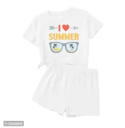 Beautiful White Cotton Printed T-Shirts With Shorts For Kids-thumb0