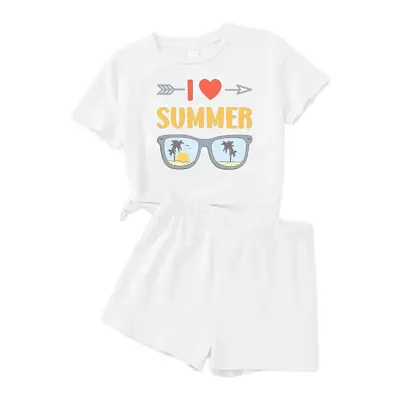 Stylish White Cotton Printed T-Shirts with Shorts For Kids