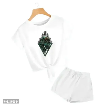 Beautiful White Cotton Printed T-Shirts With Shorts For Kids-thumb0