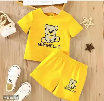 Fabulous Yellow Cotton Self Pattern Clothing Set For Girls-thumb0