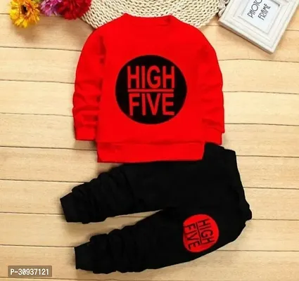 Elegant Red Hosiery Cotton Printed T-Shirts with Trousers For Kids-thumb0