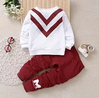 Elegant Maroon Hosiery Cotton Striped T-Shirts with Trousers For Kids-thumb1