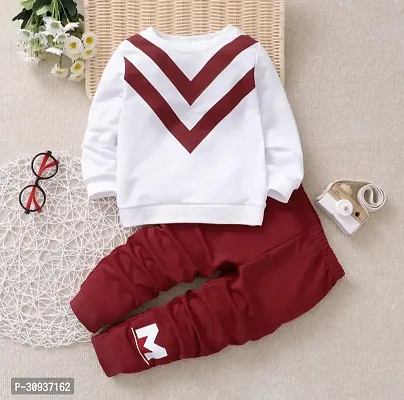 Elegant Maroon Hosiery Cotton Striped T-Shirts with Trousers For Kids-thumb2