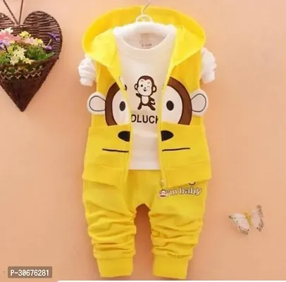 Comfortable Yellow Cotton Printed T-Shirts With Trousers For Kids-thumb0