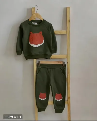 Elegant Green Hosiery Cotton Printed T-Shirts with Trousers For Kids-thumb2