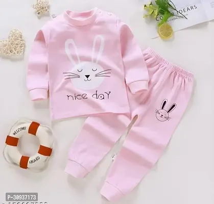 Elegant Pink Hosiery Cotton Printed T-Shirts with Trousers For Kids-thumb2