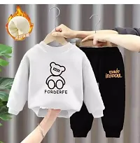 Elegant White Hosiery Cotton Printed T-Shirts with Trousers For Kids-thumb1