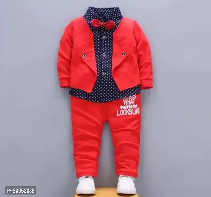 Stylish Cotton Printed Red Coat With Trousers For Boys-thumb0