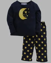 Elegant Navy Blue Hosiery Cotton Printed T-Shirts with Trousers For Kids-thumb1