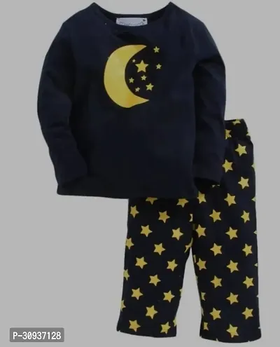 Elegant Navy Blue Hosiery Cotton Printed T-Shirts with Trousers For Kids-thumb2