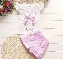 Fabulous Pink Cotton Self Pattern Clothing Set For Girls-thumb1