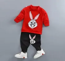 Elegant Red Hosiery Cotton Printed T-Shirts with Trousers For Kids-thumb1