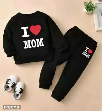 Elegant Black Hosiery Cotton Printed T-Shirts with Trousers For Kids