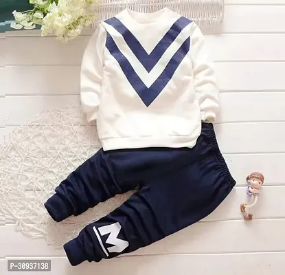 Elegant White Hosiery Cotton Striped T-Shirts with Trousers For Kids-thumb0