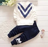 Elegant White Hosiery Cotton Striped T-Shirts with Trousers For Kids-thumb1