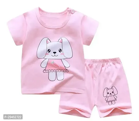 Fabulous Pink Cotton Self Pattern Clothing Set For Girls-thumb0