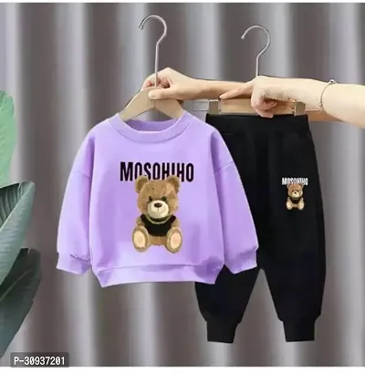 Elegant Purple Hosiery Cotton Printed T-Shirts with Trousers For Kids-thumb2