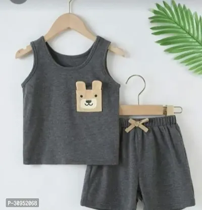 Stylish Cotton Printed Grey T-Shirts With Shorts For Boys-thumb2