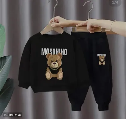 Elegant Black Hosiery Cotton Printed T-Shirts with Trousers For Kids