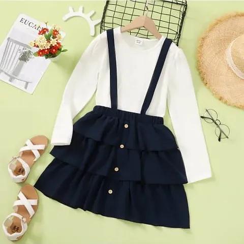 Trendy Crepe Top With Dungaree For Girls