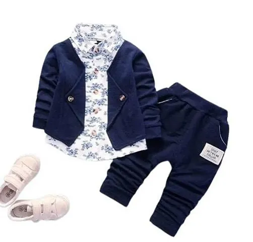 MS Enterprise Baby Boys and Girls Cotton Blazer Style Shirt and Pant Set for Newborn, Infants, Toddlers and Child for Party, Events, and Gifting Blue