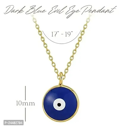 Airtick (Set Of 2 Pcs) Valentine's Day Special Golden Color I Love You Round Blue Stone Small Moti Beads Evil Eye Nazar Suraksha Kavach Pendant Locket Charm Necklace With Clavicle Chain-thumb2