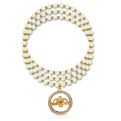 De-Autocare Lifestyle 10mm Traditional Style Classic Moti Mala With Jay Shree Shyam Teen Baan Stone Round Locket