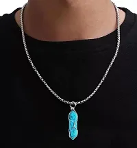 Airtick Blue Color Unisex Natural Stone Healing Glass Life Of Wire Wrapped Teardrop Crystal Hexagonal Point Prism Pencil Shape Locket Pendant Necklace With Box Chain-thumb3