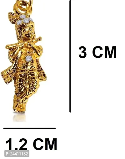 Airtick Golden Small Size Unisex Stainless Steel Diamond Nug Stone Engraved/Studded Hindu God Lord Shri Krishna/Thakur Ji/Govinda/Kanha With Basuri/Murli Locket Pendant Necklace With Cotton Dori-thumb2